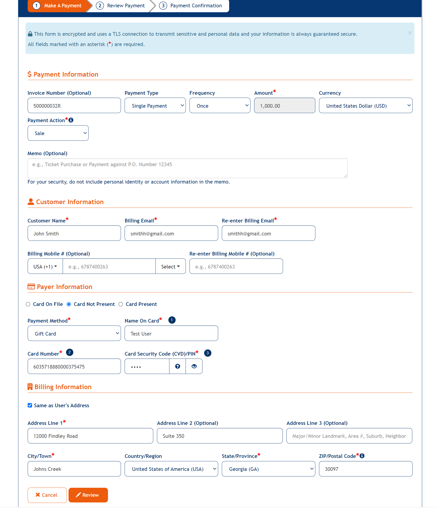 Make A Payment Screen